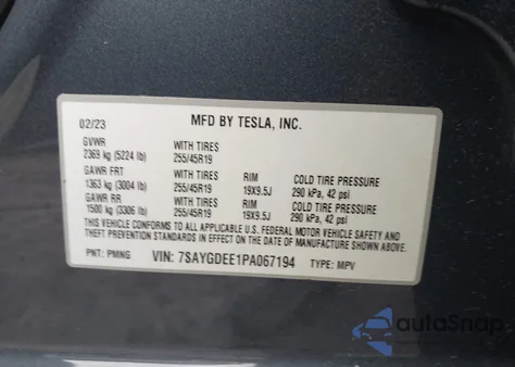 2023 Tesla Model Y Awd/Long Range Dual Motor All-Wheel Drive из США, поврежденный, VIN 7SAYGDEE1PA067194